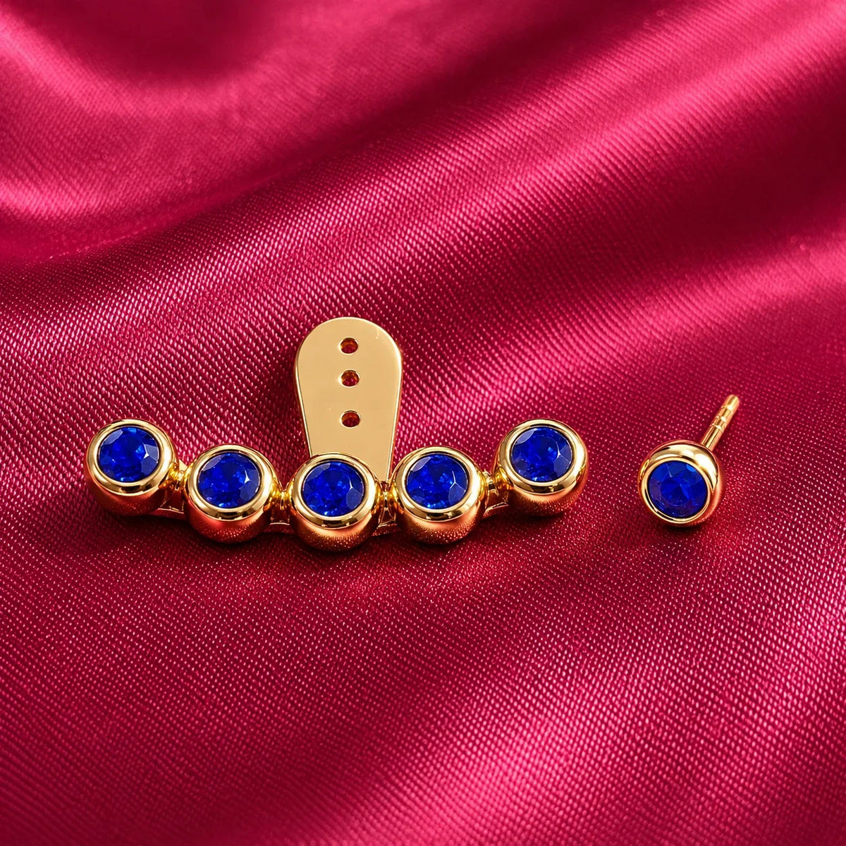 18K Gold-Plated Blue Stone Ear Jacket Earrings