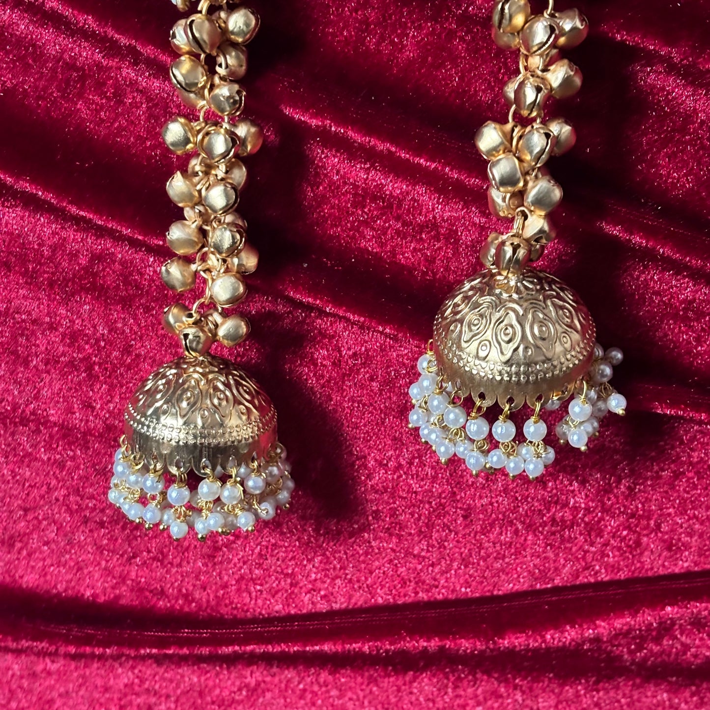 Meher Brass Dove Lotus Drop Jhumka Earrings with Pearls