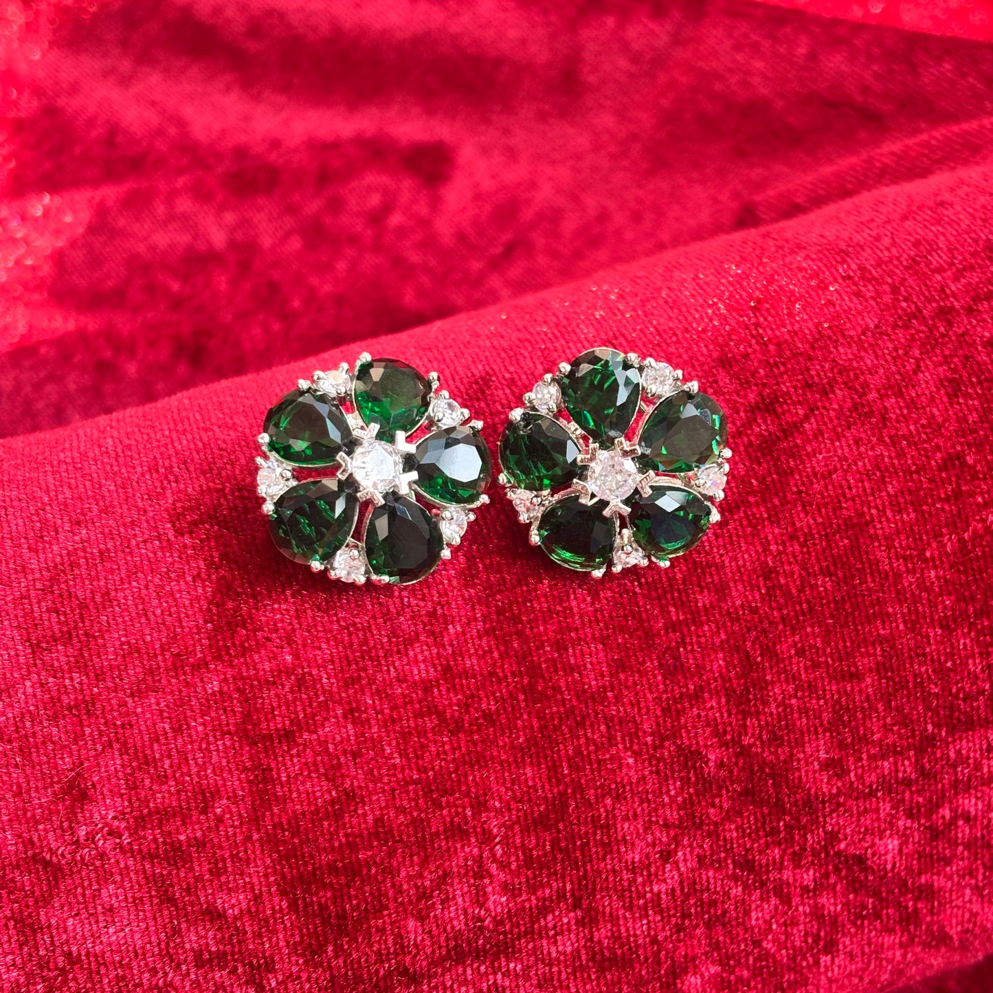 Aurelia American Diamond Blue Five Petal Stud Earrings