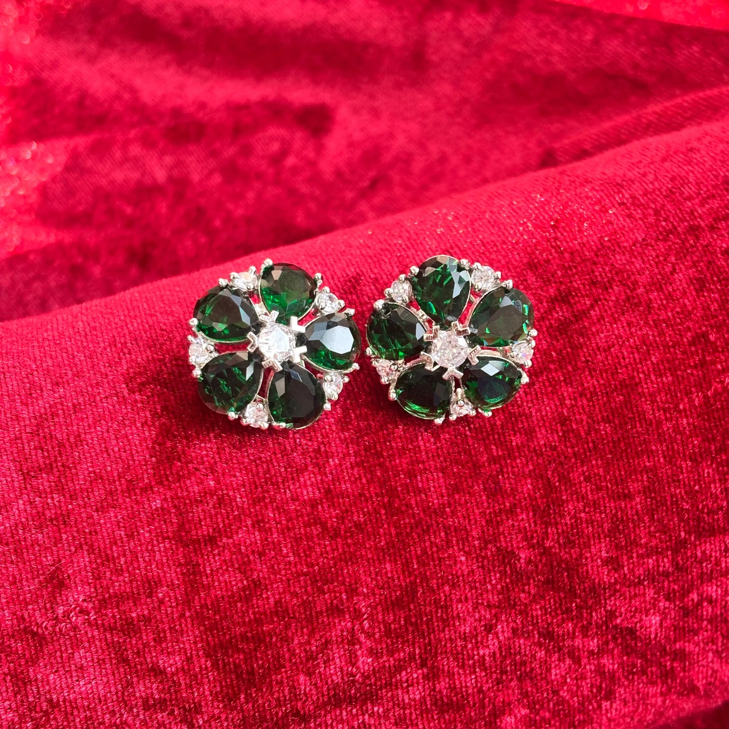 Aurelia American Diamond Blue Five Petal Stud Earrings