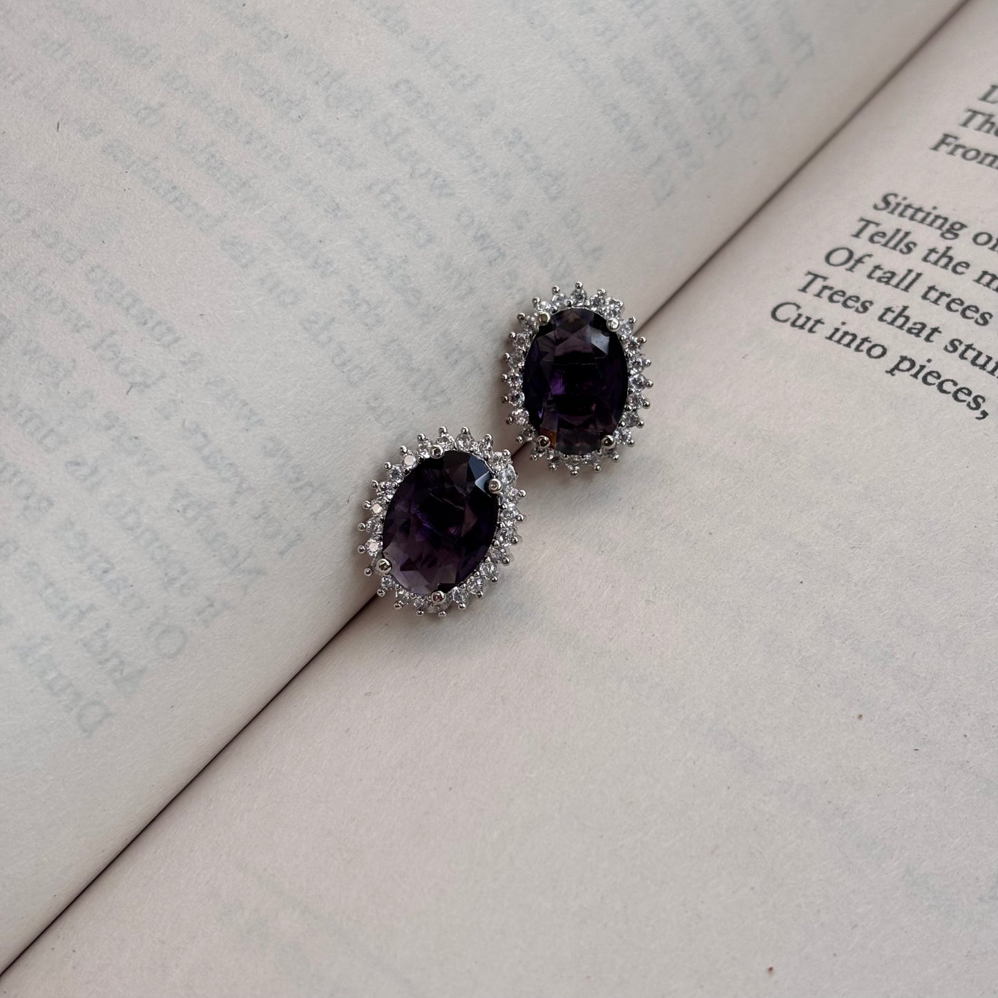 Kate Oval Purple Stone American Diamond Earrings