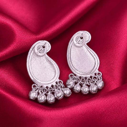 Silver-Plated Paisley Ghungroo Brass Earrings