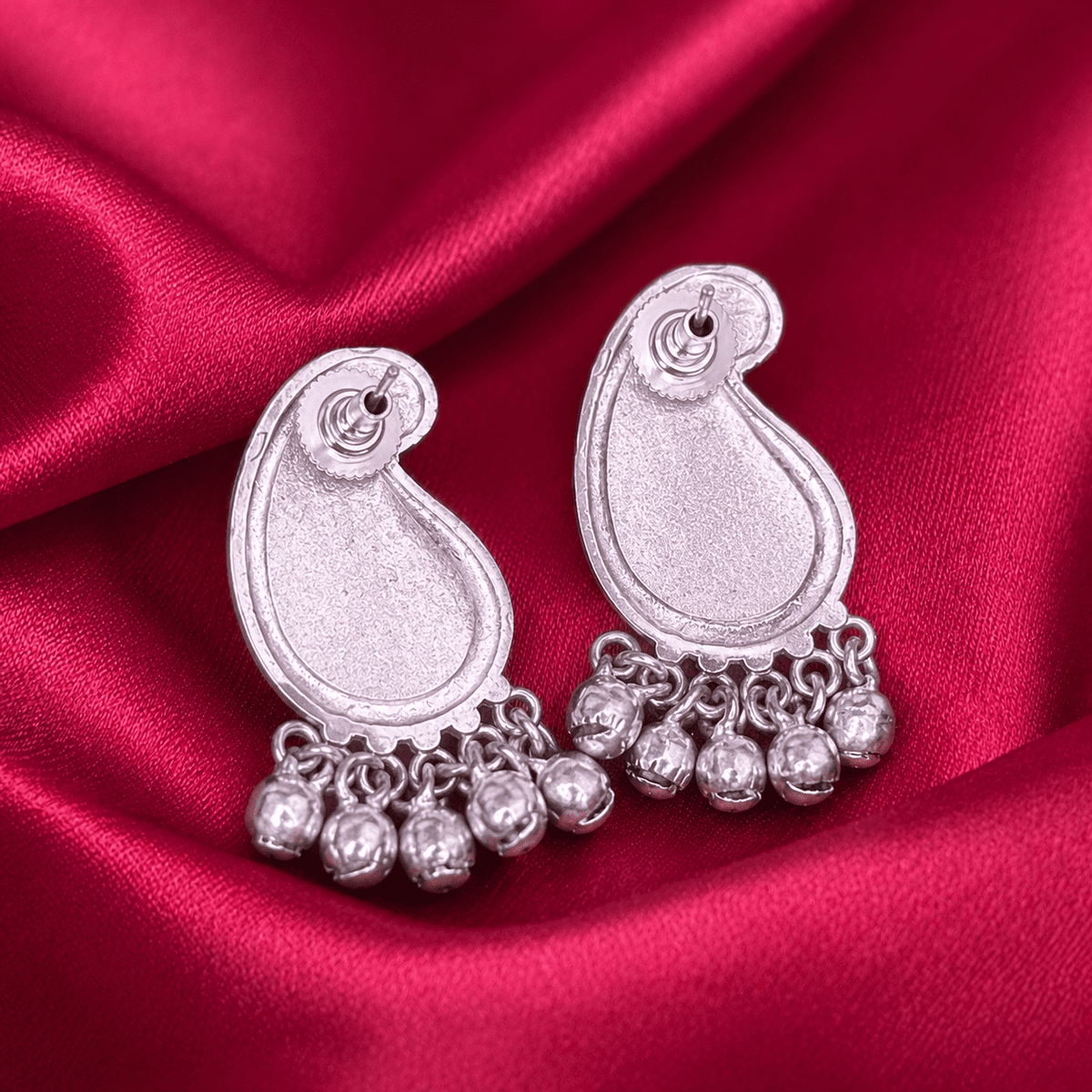 Silver-Plated Paisley Ghungroo Brass Earrings