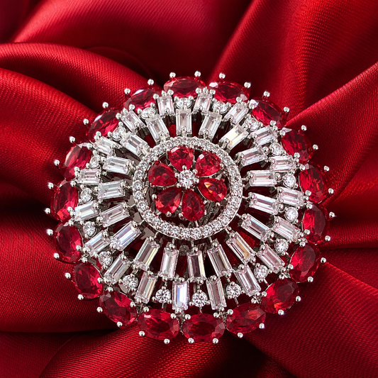 Red American Diamond Floral Cocktail Ring