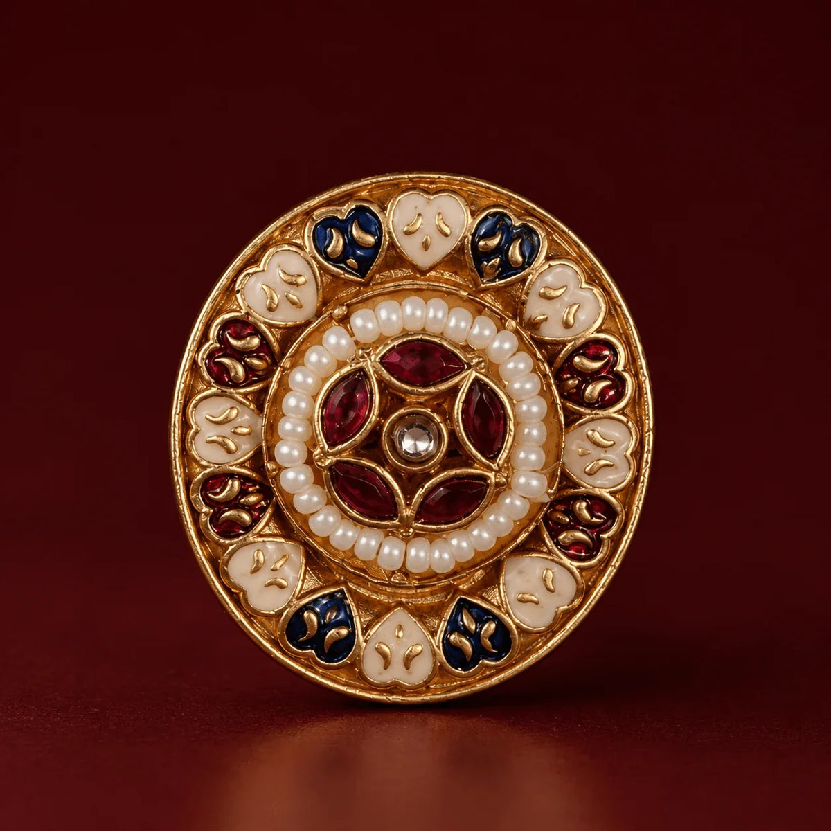 Multicolour Meenakari Pearl Brass Statement Ring - Jajra™