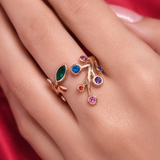 18K Gold Plated Multicolour Vine Adjustable Ring