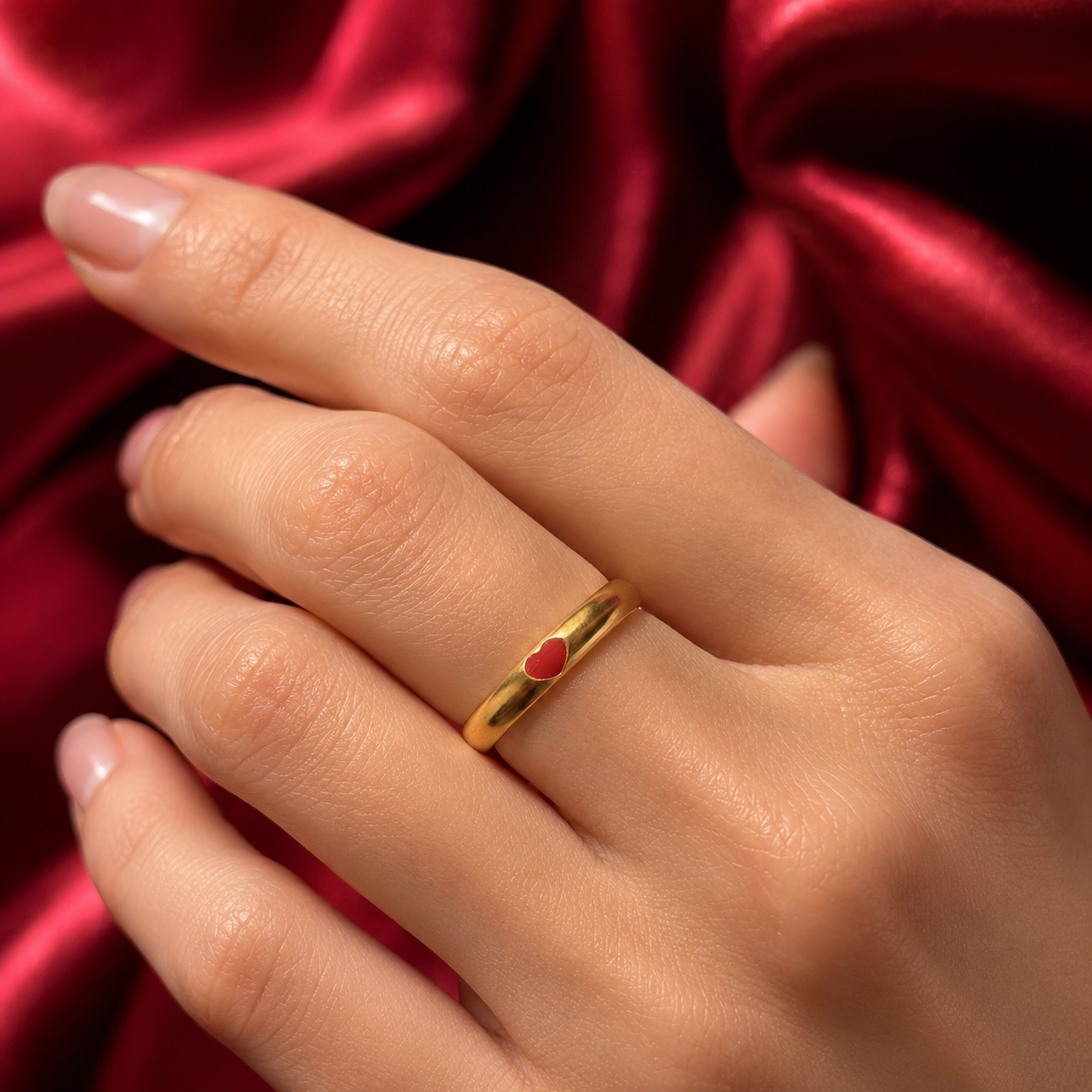 18K Gold Plated Red Heart Band Ring