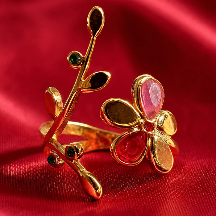 18K Gold Plated Floral Vine Ring Set