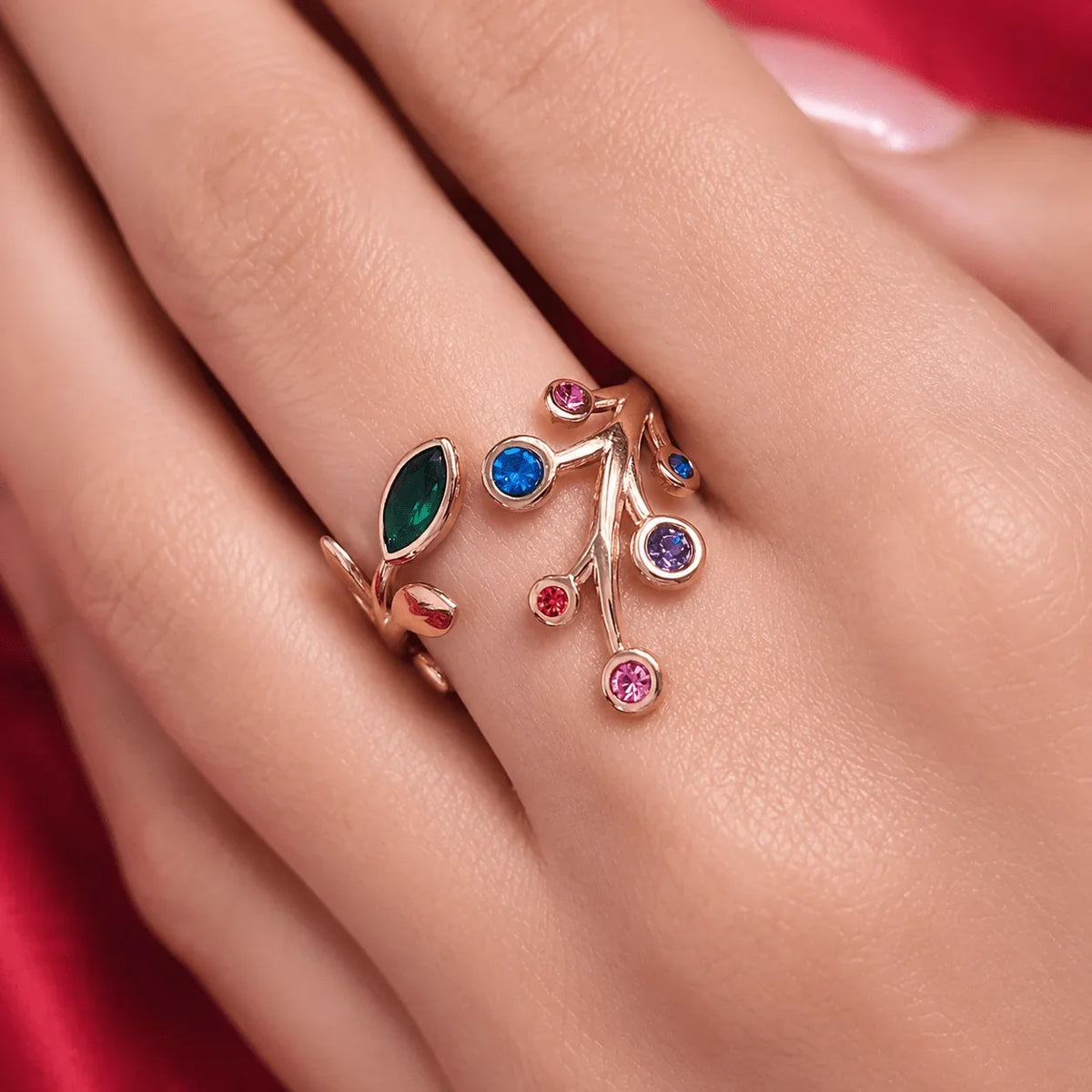 18K Gold Plated Multicolour Vine Adjustable Ring - Jajra™