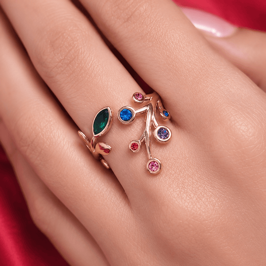 18K Gold Plated Multicolour Vine Adjustable Ring - Jajra™