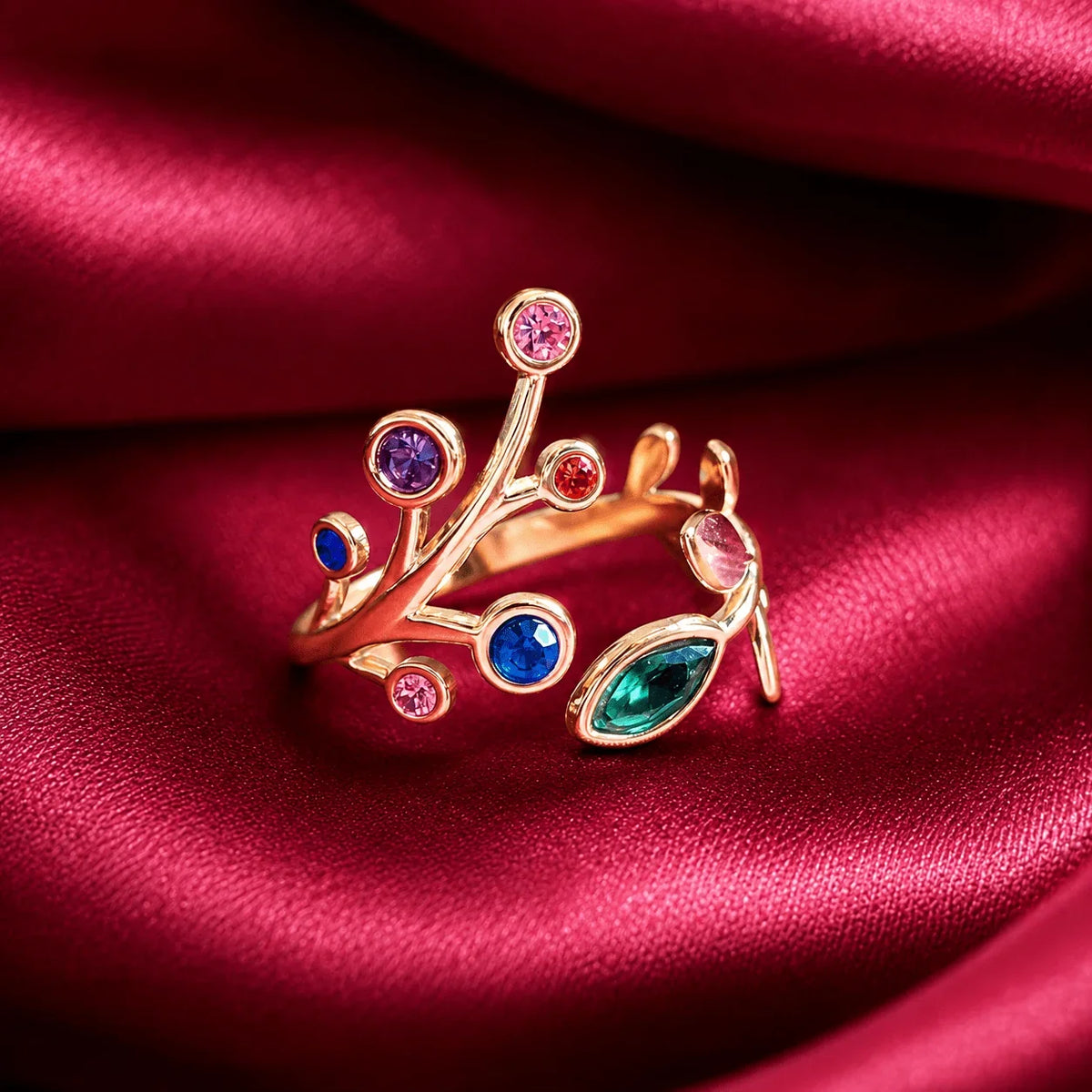 18K Gold Plated Multicolour Vine Adjustable Ring - Jajra™