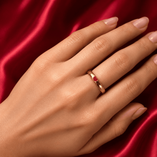 18K Gold Plated Red Heart Band Ring - Jajra™