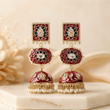 Pitara Kundan Dome-Shaped Jhumki Earrings – Red