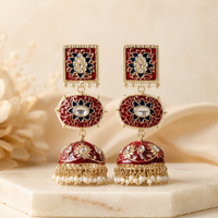 Pitara Kundan Dome-Shaped Jhumki Earrings – Red