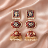 Pitara Kundan Dome-Shaped Jhumki Earrings – Red