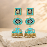 Pitara Kundan Dome-Shaped Jhumki Earrings – Turquoise Blue