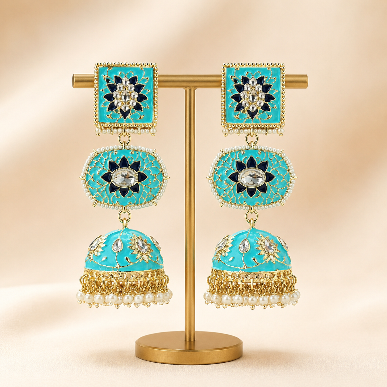 Pitara Kundan Dome-Shaped Jhumki Earrings – Turquoise Blue