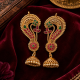 Ruby Green Peacock Brass Jhumka Earrings