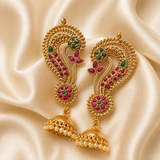 Ruby Green Peacock Brass Jhumka Earrings