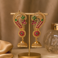 Ruby Green Peacock Brass Jhumka Earrings