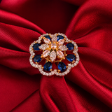 Blue American Diamond Dual-Tone Floral Cocktail Ring