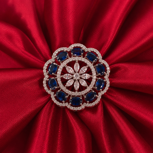 Blue American Diamond Floral Cocktail Ring