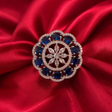 Blue American Diamond Floral Cocktail Ring