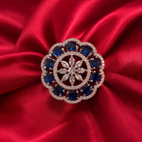 Blue American Diamond Floral Cocktail Ring