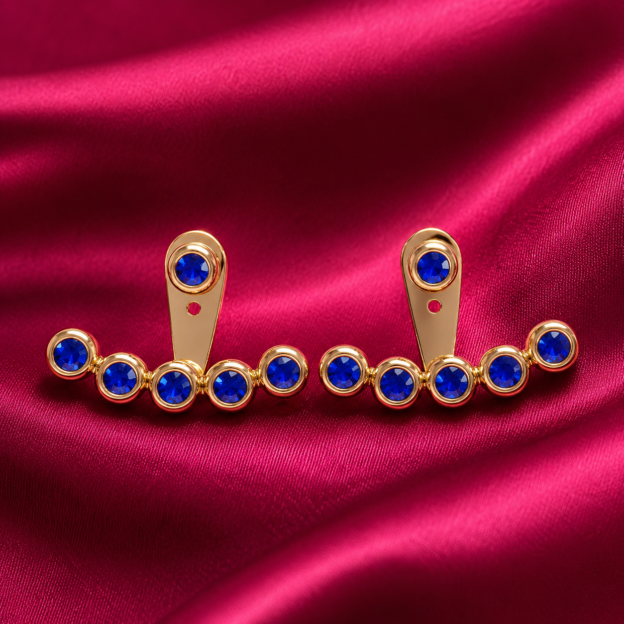 18K Gold-Plated Blue Stone Ear Jacket Earrings