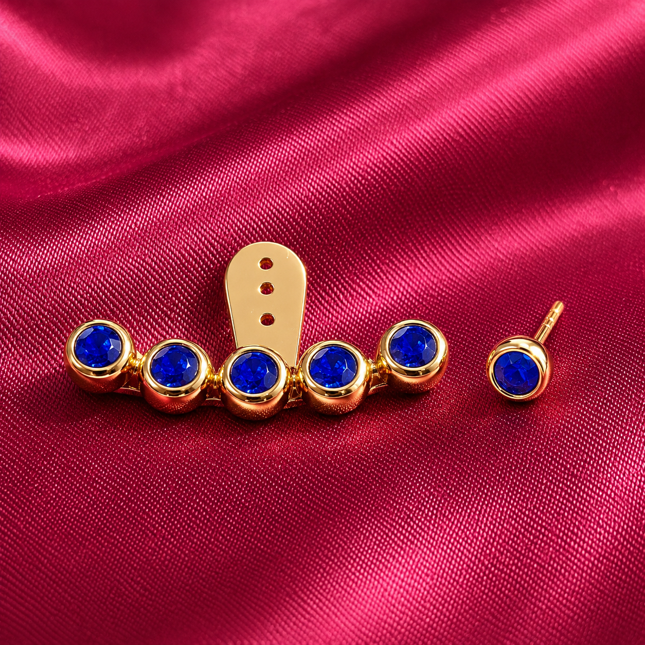18K Gold-Plated Blue Stone Ear Jacket Earrings