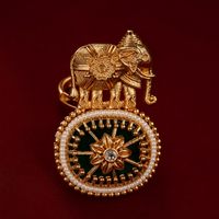 Elephant Motif Meenakari Pearl Brass Adjustable Ring