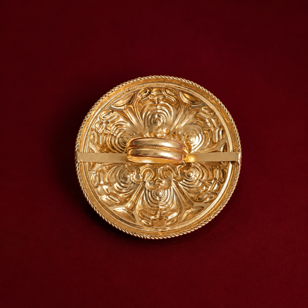 Embossed Floral Kundan-Style Pearl Brass Statement Ring