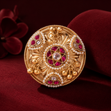 Embossed Floral Kundan-Style Pearl Brass Statement Ring