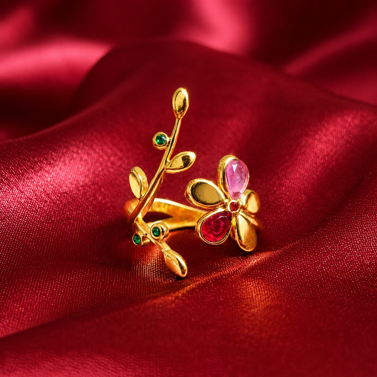18K Gold Plated Floral Vine Ring Set
