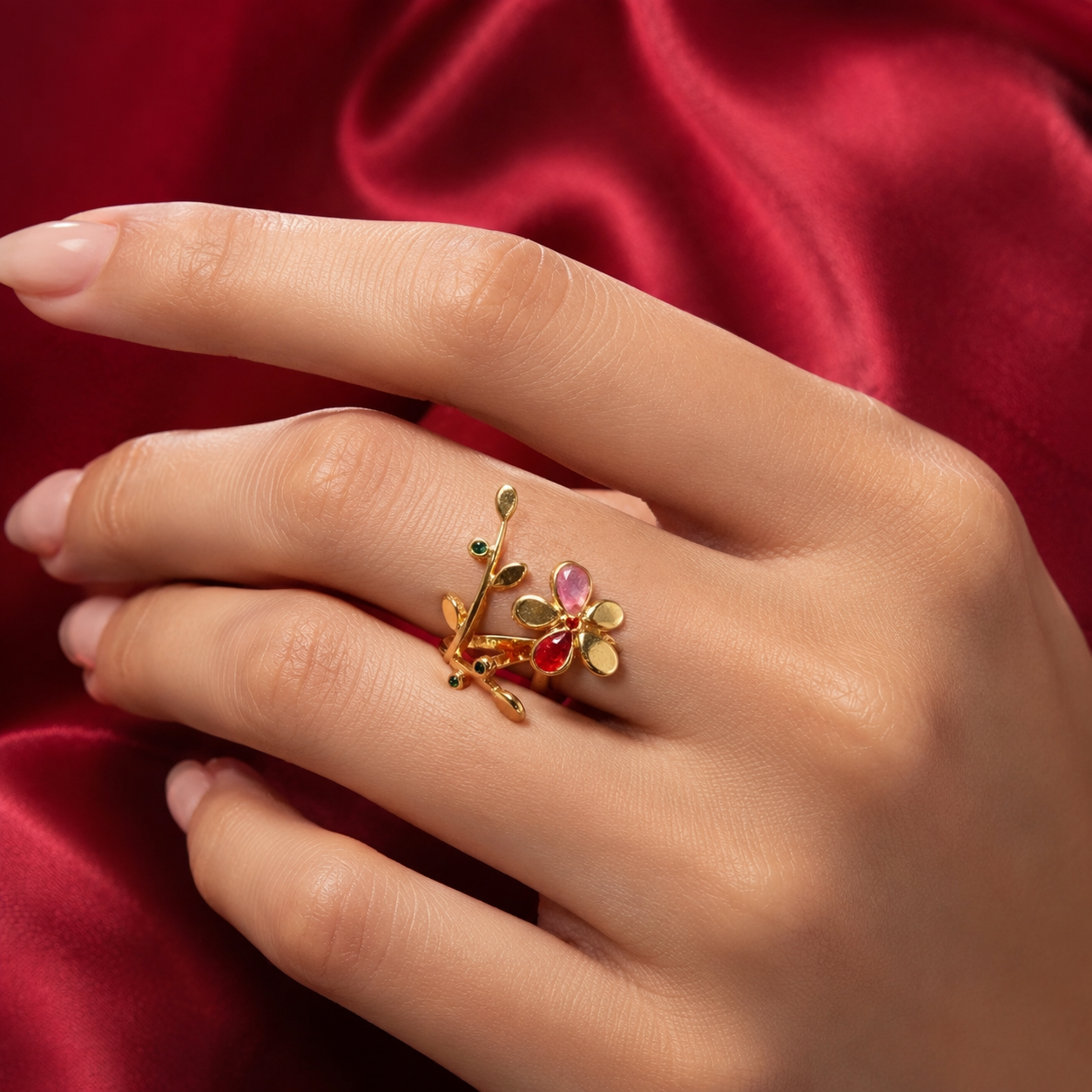 18K Gold Plated Floral Vine Ring Set