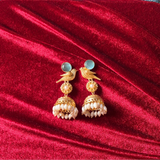 Gul Brass Mint Dove Jhumka Earrings with Pearl Drops