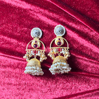 Shan Brass Silver Lotus Jhumka Earrings with Pearl Drops