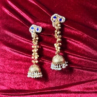 Meher Brass Dove Lotus Drop Jhumka Earrings with Pearls