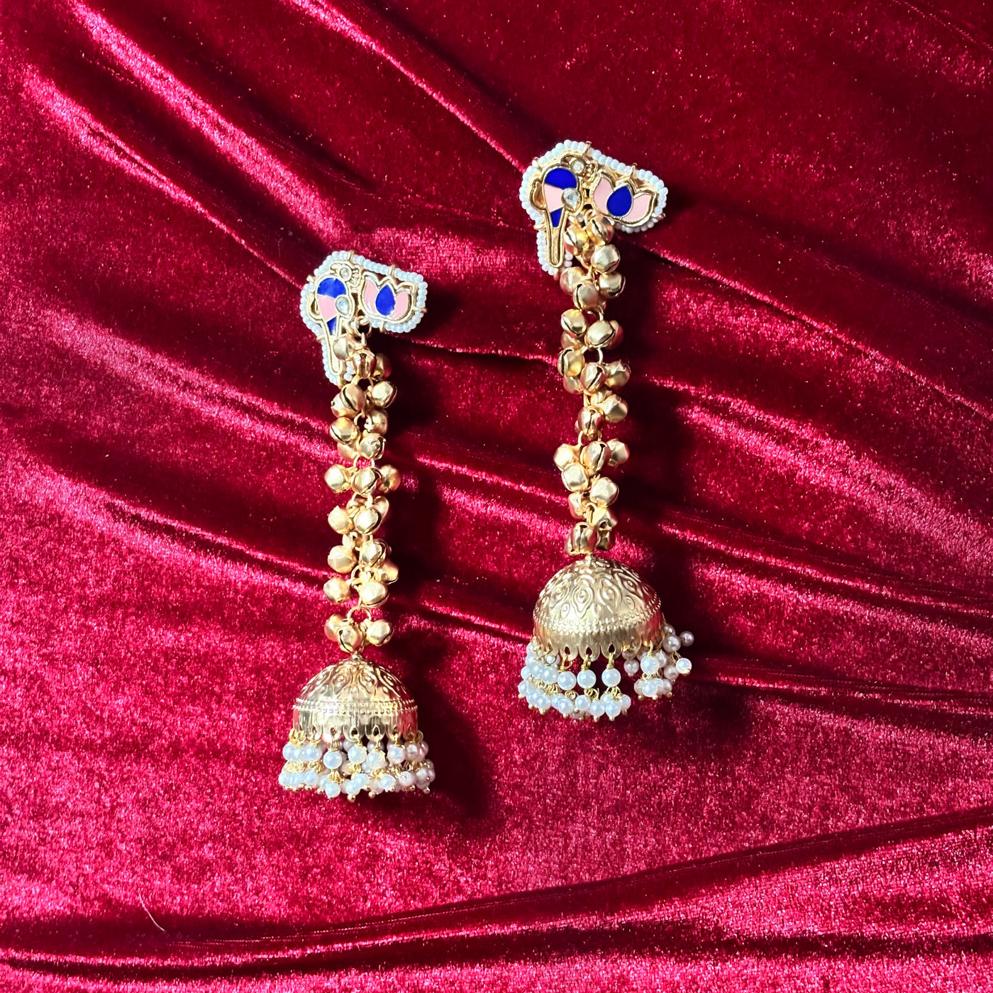 Meher Brass Dove Lotus Drop Jhumka Earrings with Pearls