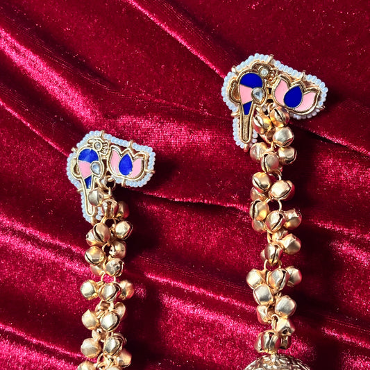 Meher Brass Dove Lotus Drop Jhumka Earrings with Pearls