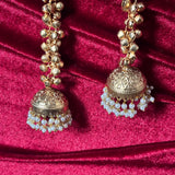 Meher Brass Dove Lotus Drop Jhumka Earrings with Pearls