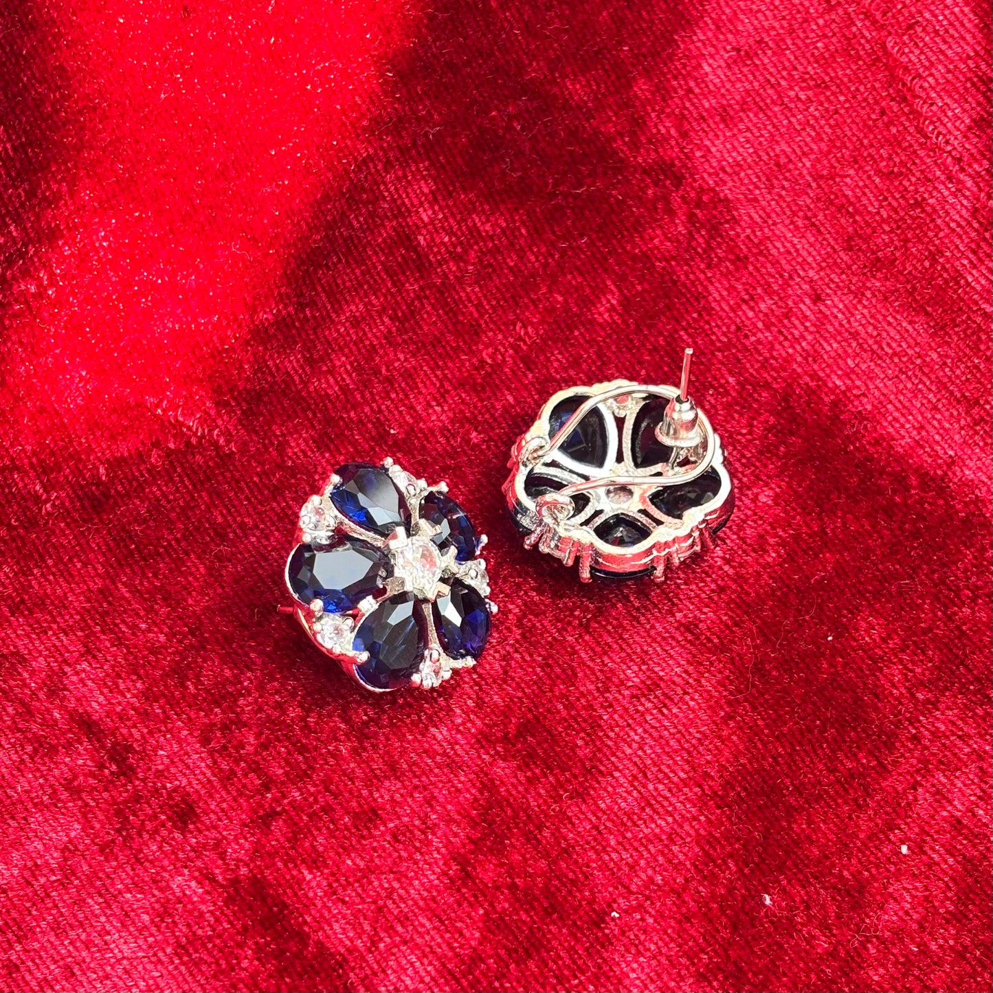 Aurelia American Diamond Blue Five Petal Stud Earrings