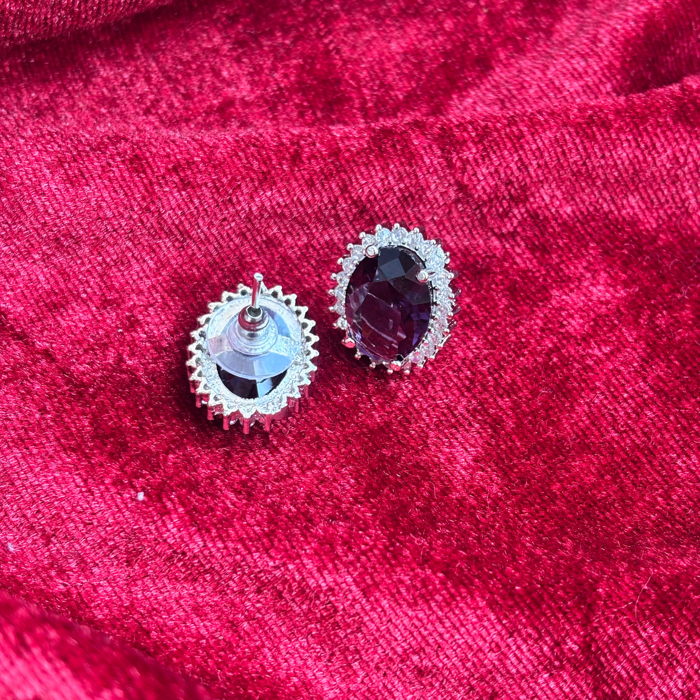 Kate Oval Purple Stone American Diamond Earrings