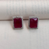 Elaris Rectangular Red Stone American Diamond Earrings
