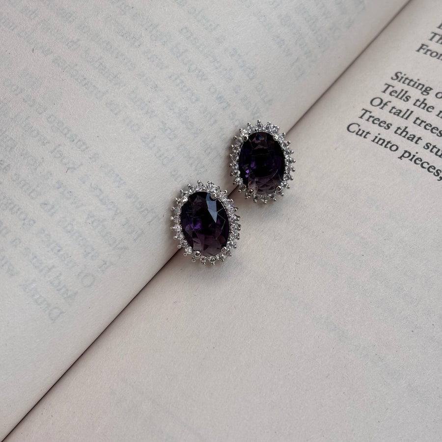 Kate Oval Purple Stone American Diamond Earrings