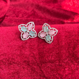 Vespera American Diamond Mint Pink Floral Earrings