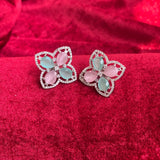 Vespera American Diamond Mint Pink Floral Earrings