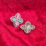 Vespera American Diamond Mint Pink Floral Earrings