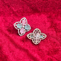 Vespera American Diamond Mint Pink Floral Earrings