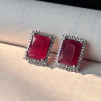 Elaris Rectangular Red Stone American Diamond Earrings